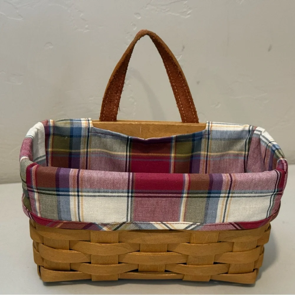 Vintage‎ 2003 Longaberger Hanging Basket With Cloth & Leather Handle Wall mount